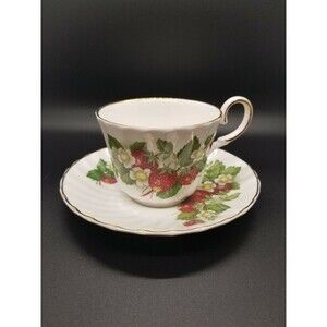 Heirloom Bone China Cup and Saucer Strawberries ENGLAND See!